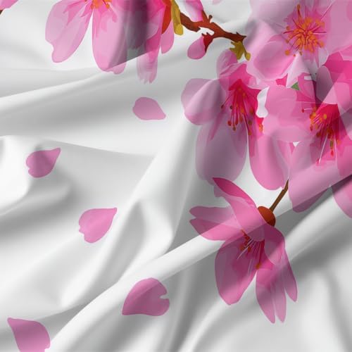 King Duvet Cover Set Soft Microfiber Plant Cherry Blossoms White