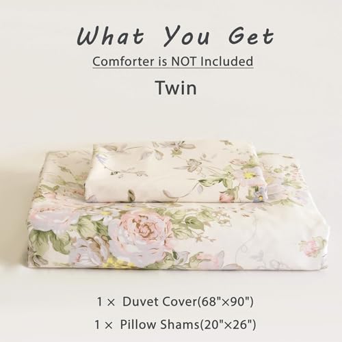 LEMIROE Vintage 100% Cotton Floral Duvet Cover Twin Size 2PC