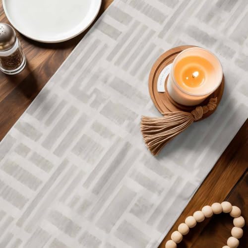 Light Gray Cream Table Runner 108 Inches Long, Minimalist Contemporary