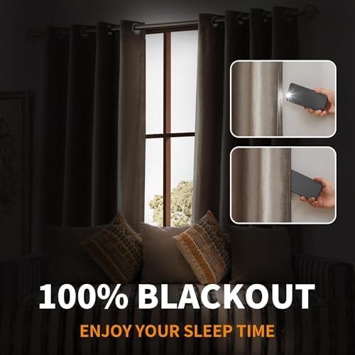 BULBUL 100% Blackout Velvet Curtains for Living Room 2 Panels, Tqupe