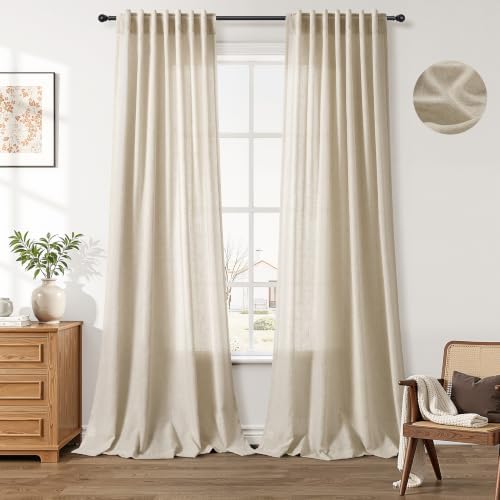 Aersas Linen Curtains 52x90 Inches Long for Living Room, Eggshell
