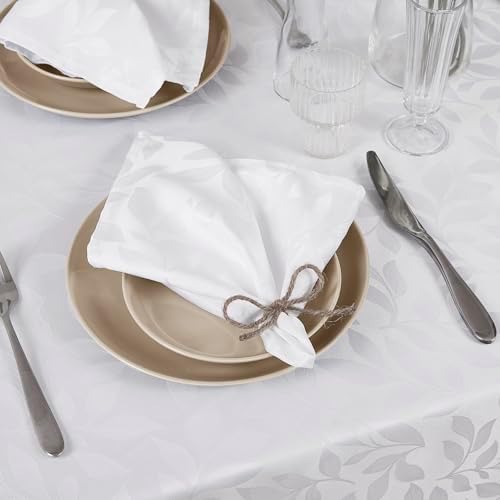 LinenZone 90 Inch Round White Tablecloth with Napkins.