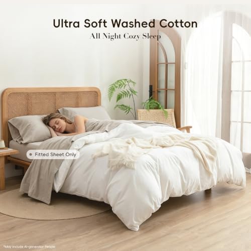 BESTOUCH California King Fitted Bottom Sheet:100% Washed Cotton