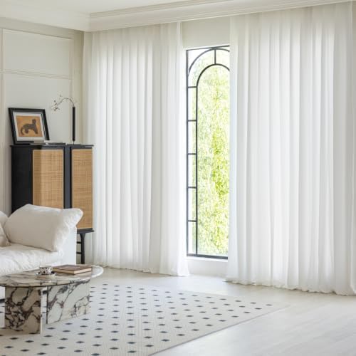 Non-See-Through White Privacy Sheer Curtains 108 Inch Long 2 Panels
