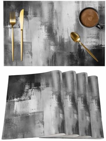 Vintage Gray Black Placemats Set of 8, Cotton Linen Fabric Place Mats