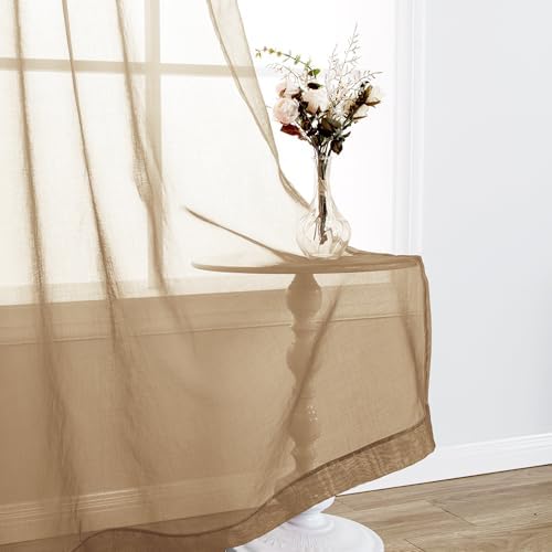 DWCN Taupe Ombre Sheer Curtains 84 Inches Long for Living Room 2