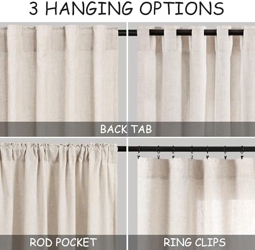 Nanspring Linen Curtains 84 Inch Long for Living Room Beige 2 Panels