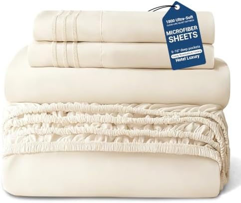 SheRest Full 4 Piece Sheet Set, Brushed 1800 Ultra-Soft Sheets - Cream