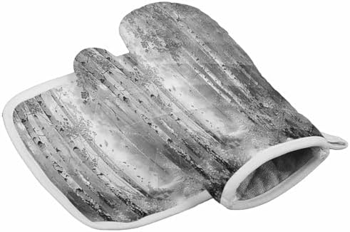 Quilted Cotton Terry Cloth Oven Mitt, Pot Holder Gray Forest Branch