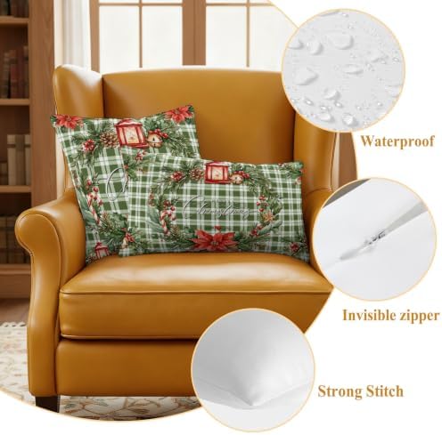 Christmas Outdoor Pillow Covers 18"x18" Set of 2,Waterproof Throw
