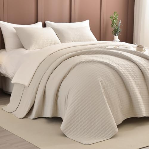 Sanracie California King Bedspreads 120"x120", 100% Cotton Wheat