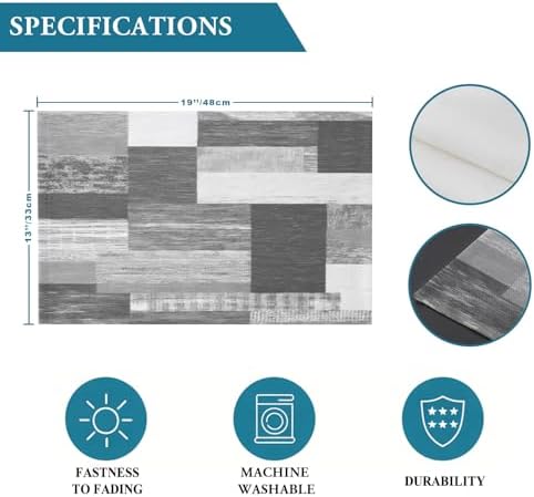 Gray Wood Plank Placemats Set of 8, Cotton Linen Fabric Place Mats