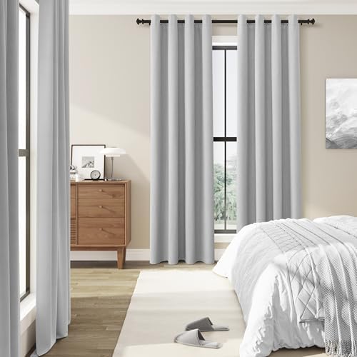 Jowels Grey Linen Grommet Blackout Curtains 63 Inches Long for Bedroom