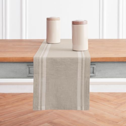 Solino Home 100% Pure Linen Table Runner, 14 x 144 in, White, French