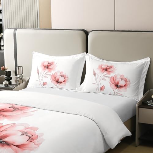 Blush and Grey Flower 100% Cotton Duvet Cover Set Queen