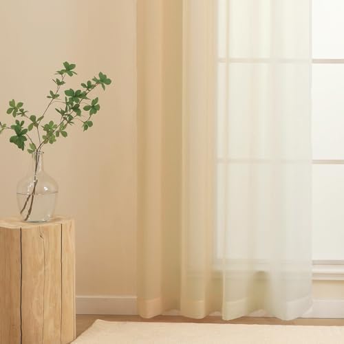 L.Z.E Beige Ombre Sheer Curtains 84 Inches Long for Living Room