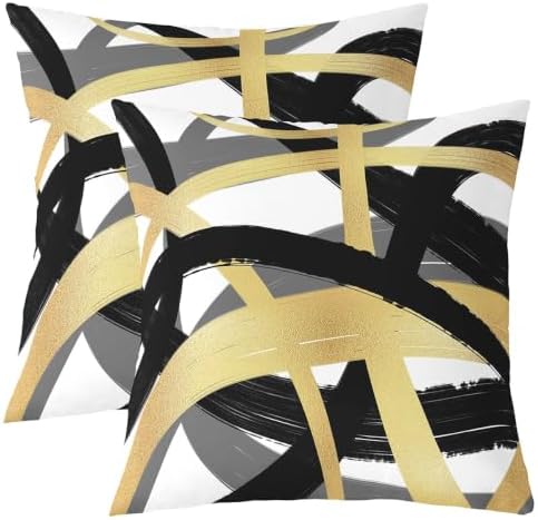 Feelyou Vintage Abstract Throw Pillow Covers Set of 2 Black Gold Grey
