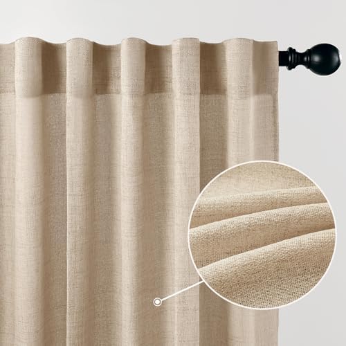 Warm Beige Sheer Linen Curtains for Living Room Bedroom 96 Inches Long