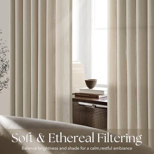 Greige Taupe Linen Pinch Pleated Curtains 84 Inch Length for Living