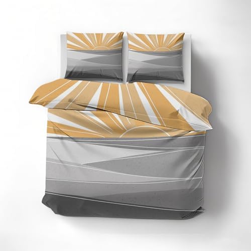 Boho Sun Duvet Cover Full Size, Modern Abstract Bedding Set 3 Piece