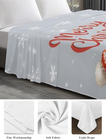 Cal King Size Flat Sheet Only, Santa Claus Snowman Bed Top Sheet Soft