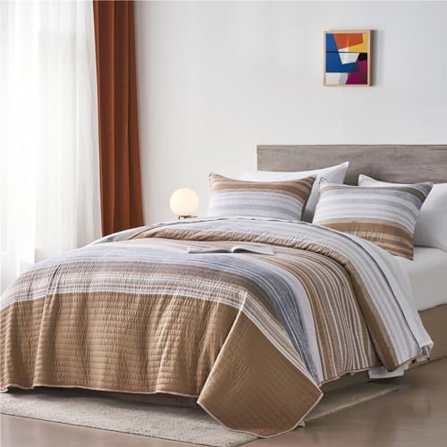 KAKIJUMN Striped King/Cal King Quilt Bedding Set, Soft Bedspread, Warm