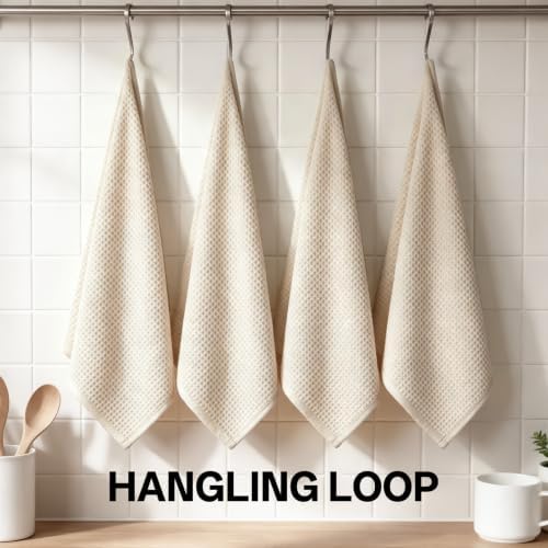 100% Cotton Waffle Kitchen Dish Towels Beige 12 * 12 4 Pack