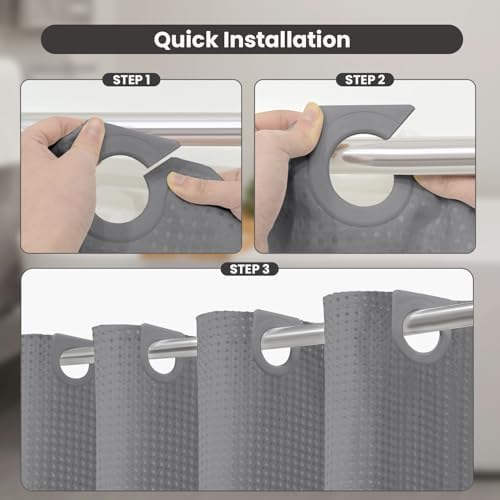 Inhousolu No Hook Shower Curtain with Removable Snap-in Liner, Waffle