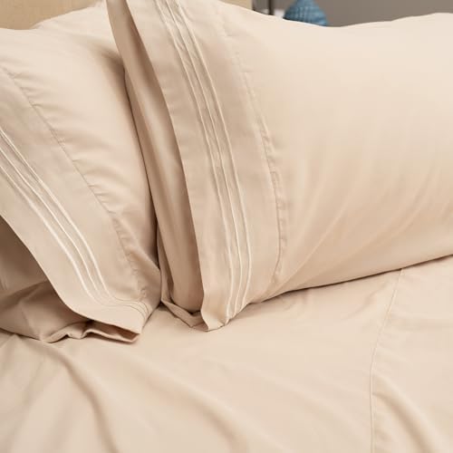 Full Size Bed Sheets, 4-Piece Soft Microfiber Sheets, Cream
