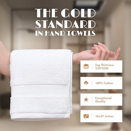 Wealuxe White Hand Towels 16x27 Inch - 6 Pack, Soft 100% Ring-Spun