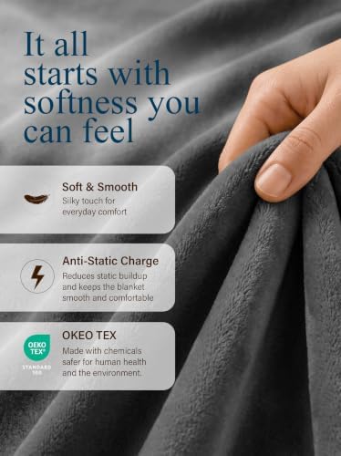 Utopia Bedding Ultra Soft Fleece Bed Blanket Queen Size Grey