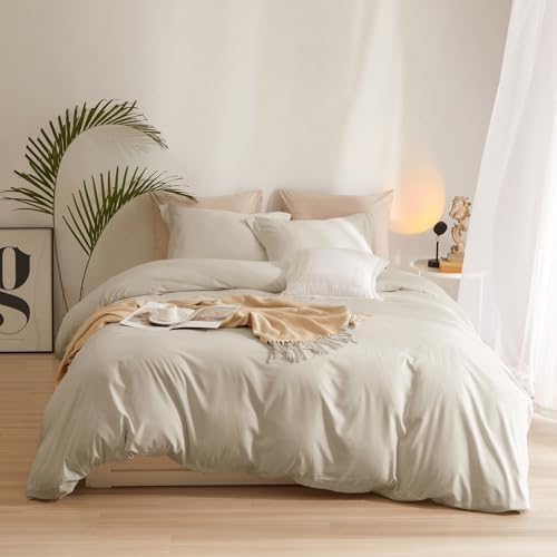 Beige Duvet Cover Queen Size, Ultra Soft 3 Piece Bedding Duvet Cover