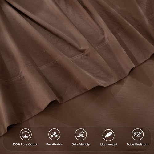 MOOMEE Flat Sheet Only 100% Washed Cotton Linen-Like Queen