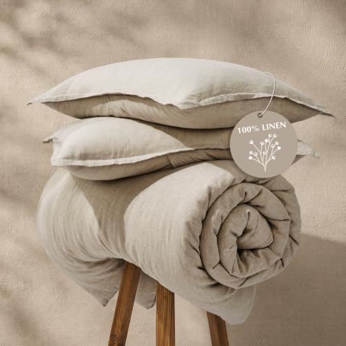 EverGrace 100% European Flax Linen Duvet Cover Set, King, Natural