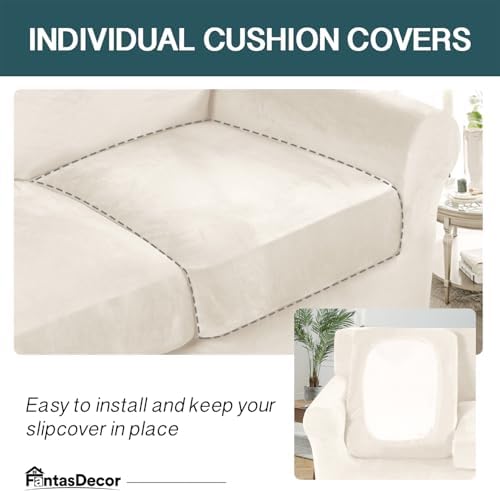 FantasDecor 4 Piece Sofa Velvet Couch Covers for 3 Cushion Stretch