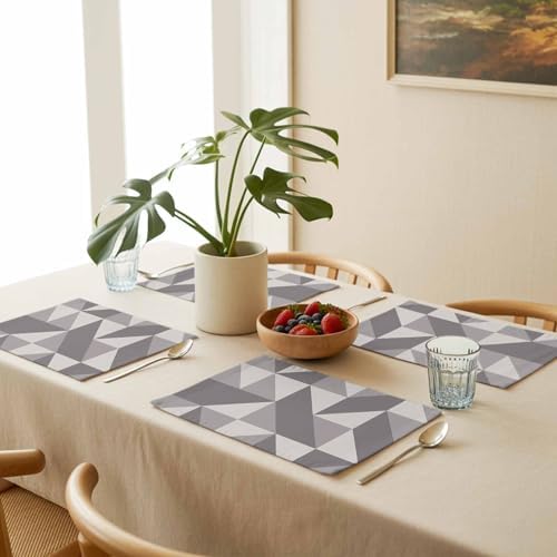 Placemats Set of 8, Geometric Grey Art Triangle Washable Table Mats
