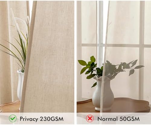 MIULEE Non-See-Through Privacy Linen Curtains 52W x 96L Inch Light