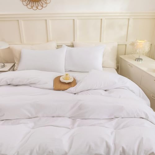 ECOCOTT Cotton 3 Pcs Duvet Cover Set Linen Feel Off White Queen Size