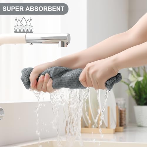 Homaxy 8 Pack 100% Cotton Kitchen Towels and Dishcloths Set, Grey