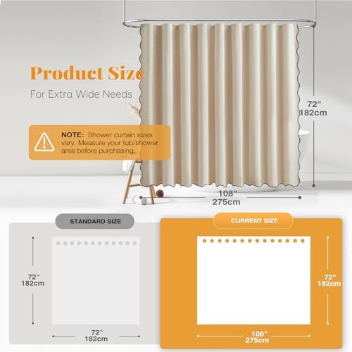 BTTN 108x72 Boho Scalloped Linen Textured Cloth Shower Curtain
