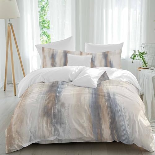 Beige Gray Duvet Cover Set Queen Size, Abstract Grunge Mottled Neutral