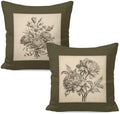 Vintage Peony Floral Pillow Covers 18x18, Antique Olive Green