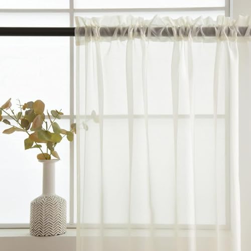SpaceDresser Ivory Sheer Curtains 4 Panels Rod Pocket Semi-Sheer