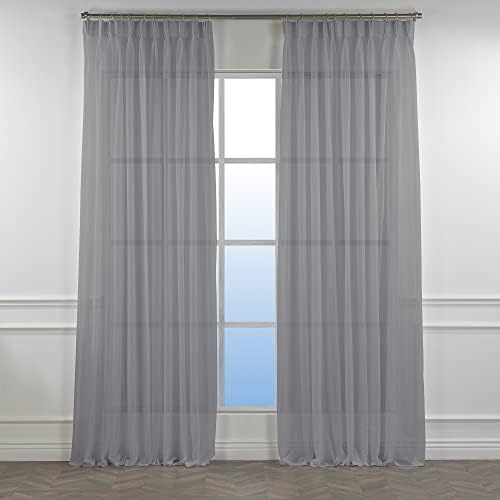 Extra Long Grey Sheer Pinch Pleated Linen Curtains Set of 2 Home Décor