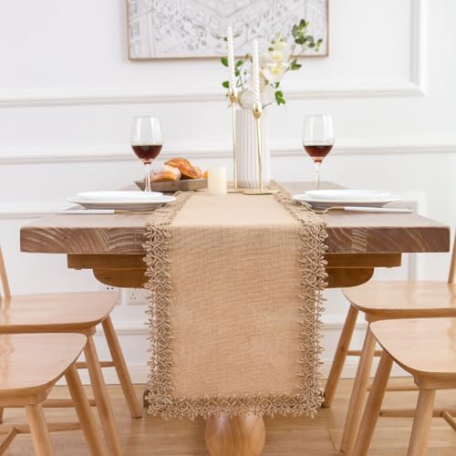 LIGICKY Natural Burlap Table Runners 72 Inches Long Farmhouse Rustic