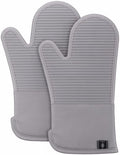BONTHEE Silicone Oven Mitts Heat Resistant Kitchen Oven Gloves - Grey