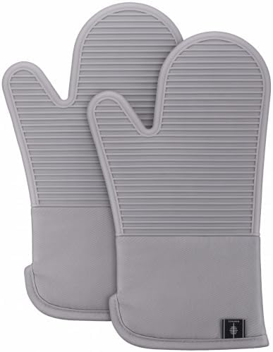 BONTHEE Silicone Oven Mitts Heat Resistant Kitchen Oven Gloves - Grey