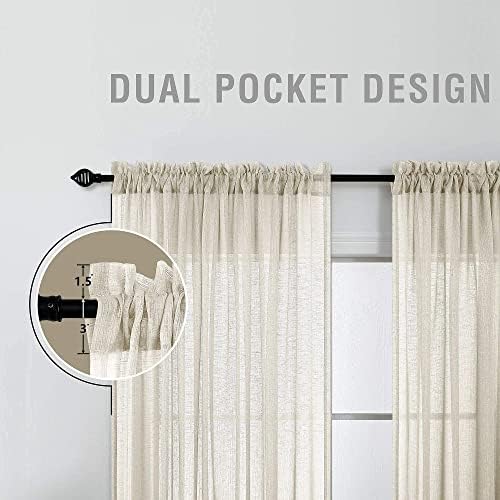 KOUFALL Cream Beige Sheer Curtains 63 Inch Length for Living