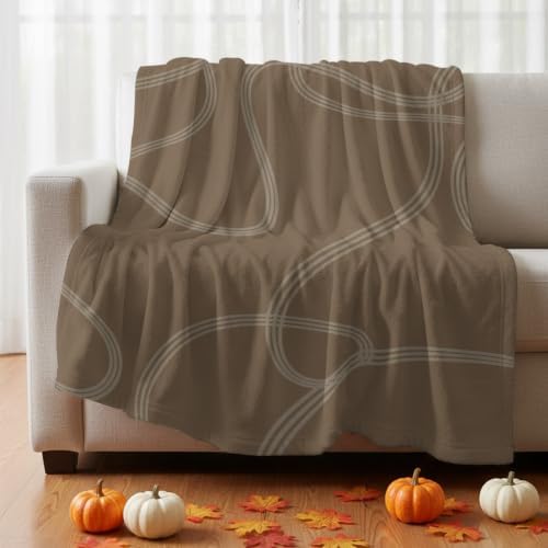 Taupe Line Art Blanket Plush Cozy Fuzzy Throw Blanket for