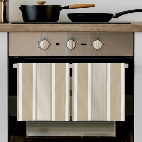 Brown Stripe Kitchen Towels Set of 3, Water Absorbent Dish Towel